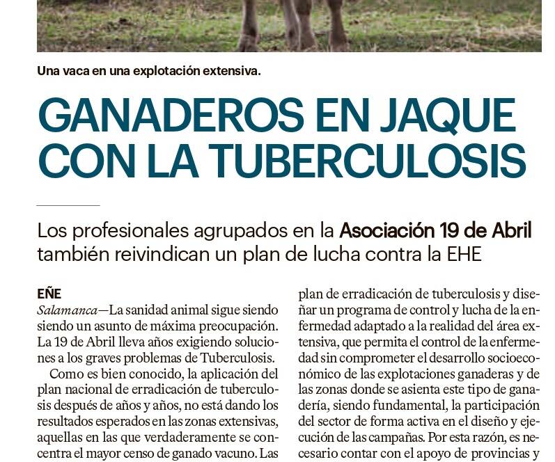 Periódico sobre los problemas que causa la tuberculosis a los ganaderos