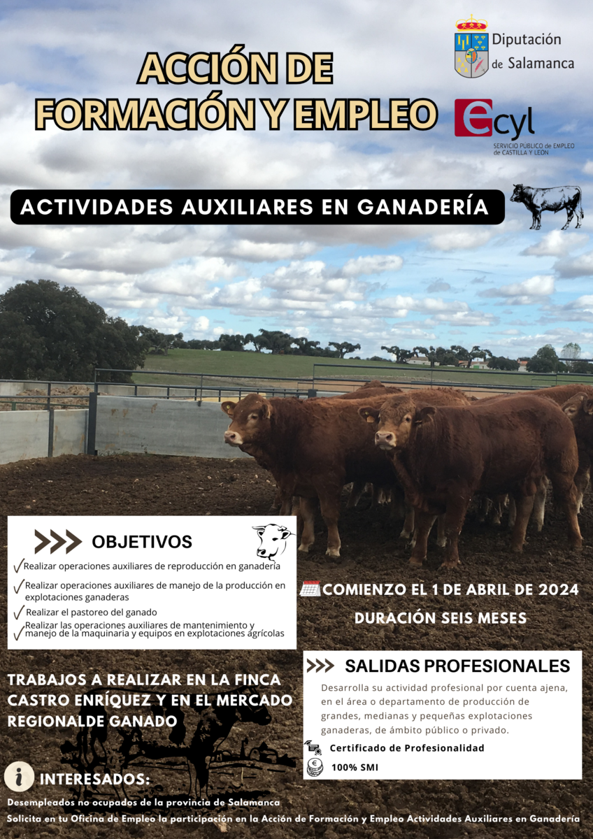 Folleto con información de formación y empleo en actividades auxiliares de ganadería