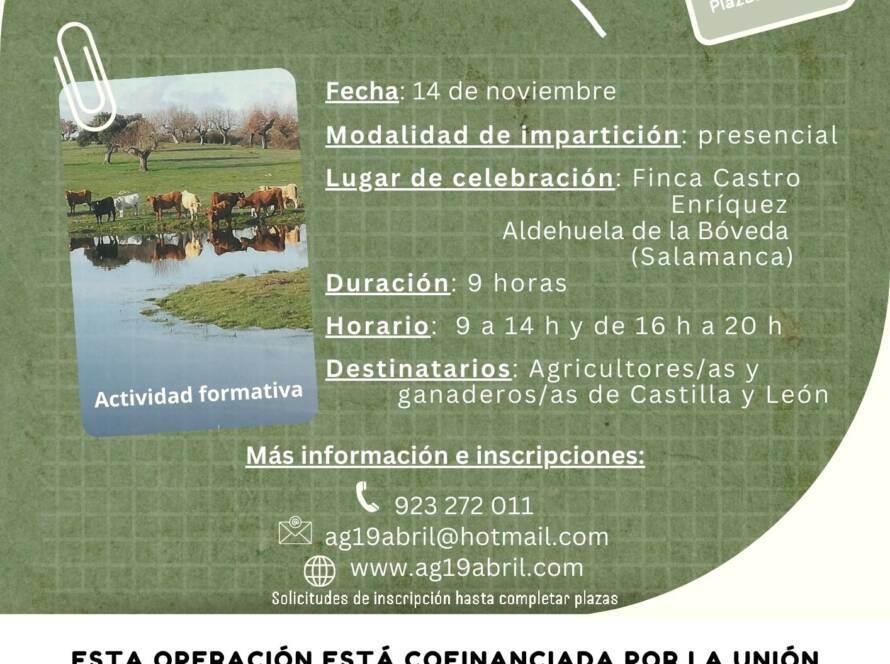 Imagen con información del curso presencial sobre "Ganadería ecológica y la Dehesa"