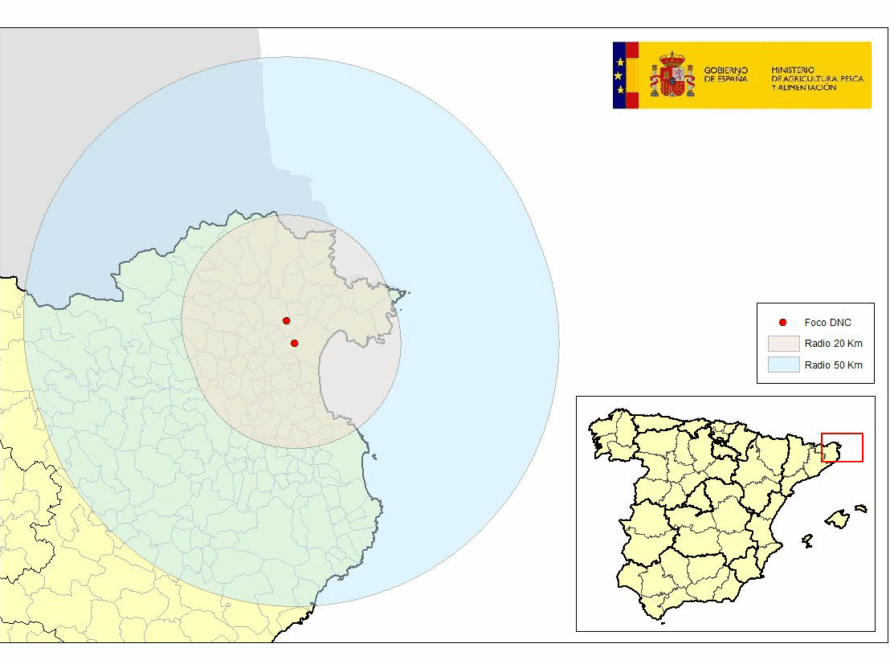 Imagen de un mapa indicando el foco de DNC