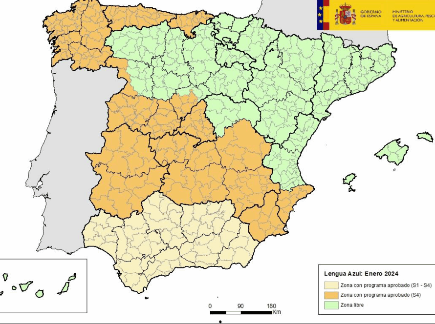 Mapa con las zonas donde la Lengua Azul se ha detectado